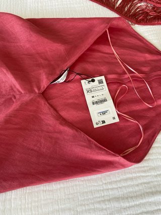 Vestido Zara Lino Coral/Rosa T.XS Nuevo etiquetado