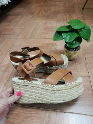 Sandalias cuña esparto marrón T37