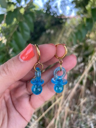 Pendientes Chupete Vintage Azul Dorado