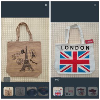 Set 2 Borse Tote Stampe Parigi e Londra
