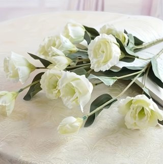 20 Flores Artificiales Blancas y Verdes