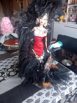 Muñeca Barbie OOAK Vestido Negro y Rojo