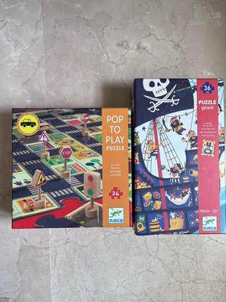 Barco Pirata Madera y Puzzles Gigantes Djeco