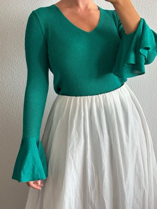 Blusa Uterqüe verde manga acampanada