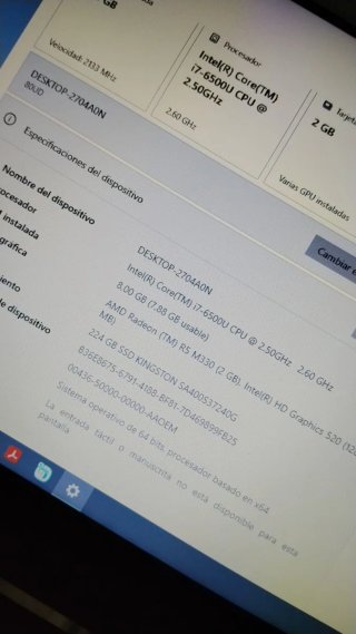Portátil Lenovo Intel i7 8GB RAM SSD 224GB
