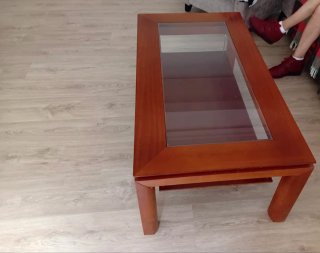Mesa de centro elevable madera y cristal