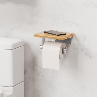 Portarrollos Papel Higiénico con Estante Bambú