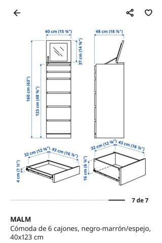 Cómoda de madera con espejo Malm