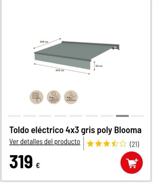 Toldo eléctrico Blooma 4x3m gris