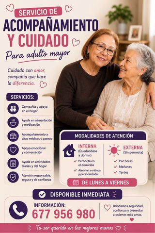 Servicio de acompañamiento y cuidadora adultos