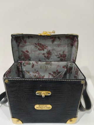 Bolso baúl vintage MARIA CANO negro/dorado