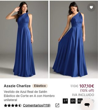 Vestido largo azul de un hombro