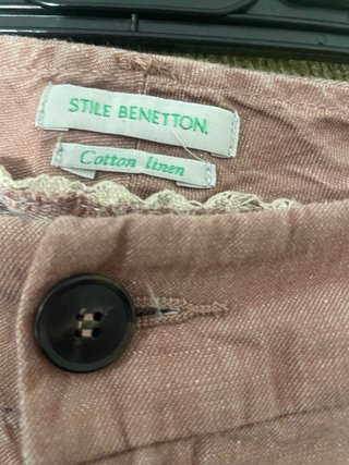 Pantaloni donna Benetton lino e cotone rosa