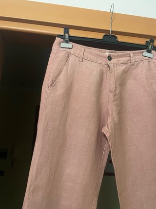 Pantaloni donna Benetton lino e cotone rosa