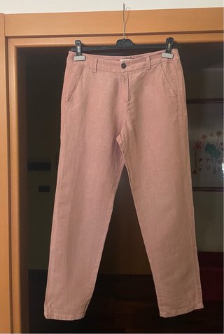 Pantaloni donna Benetton lino e cotone rosa