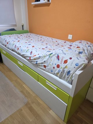 Cama nido con cajones verde y blanco 90x200