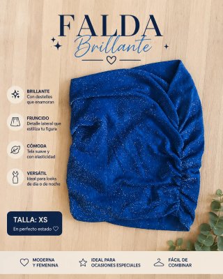 Falda brillante azul talla XS