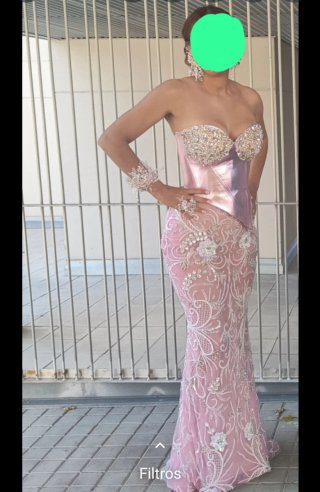 Vestido fiesta rosa y plateado