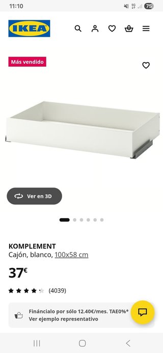 Cajón IKEA KOMPLEMENT Blanco 100x58 cm