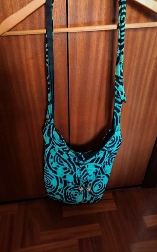 Bolso tela algodón saco cruzado verde negro Bueno