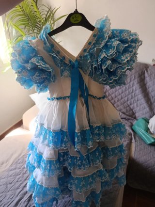 Traje de Flamenca Azul y Blanco talla 2 años