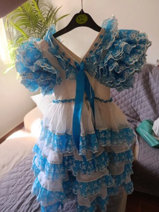 Traje de Flamenca Azul y Blanco talla 2 años
