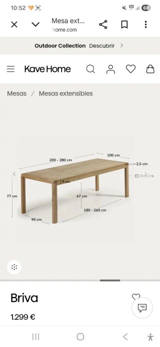 Mesa extensible Kave Home madera