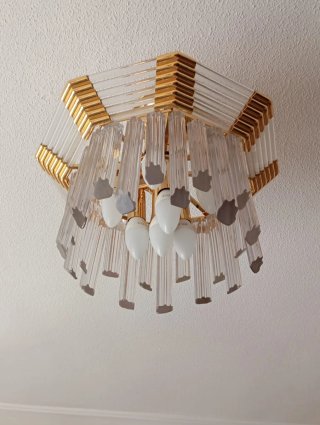 Dos lámparas de techo cristal y dorado