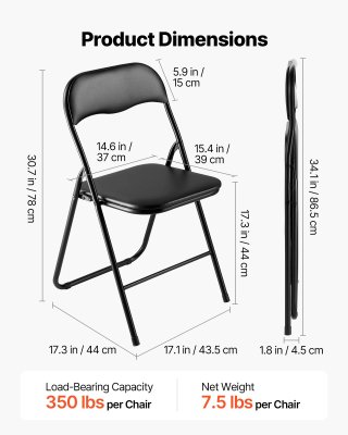 Set di 6 Sedie Pieghevoli in Pelle in Metallo Nero