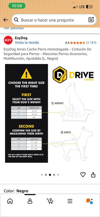Arnés EzyDog Drive Talla L Homologado Coche