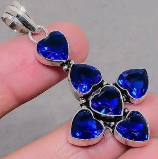 Colgante Plata Corazones Topacio London Blue