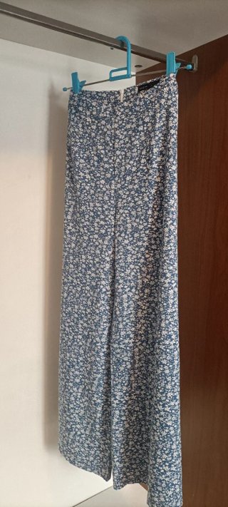 Pantalón floral azul y blanco mujer - Talla XS