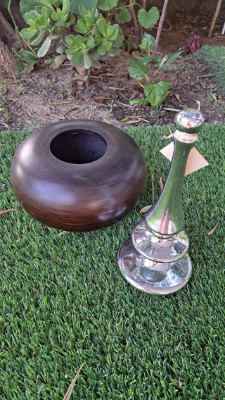 Tibor Jarra Decorativa Plata y Madera vintage
