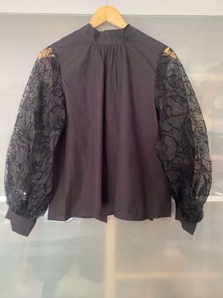 Blusa Zara Negra Mangas Encaje Talla S