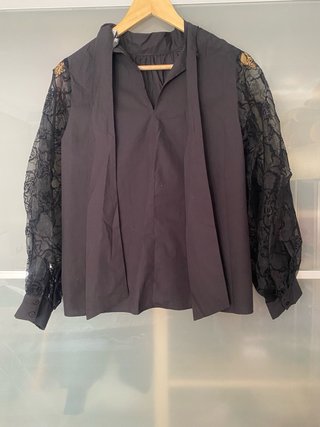 Blusa Zara Negra Mangas Encaje Talla S