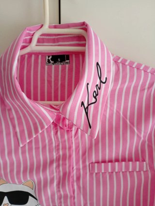 Camisa Karl Lagerfeld Rayas Rosas Gato S