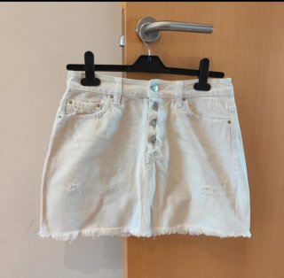 Minifalda Zara Vaquera Blanca Talla S Deshilachada