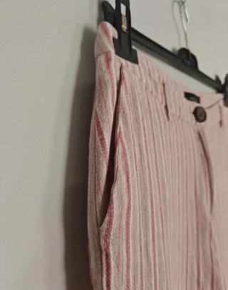 Pantalón pirata rayas algodón lino