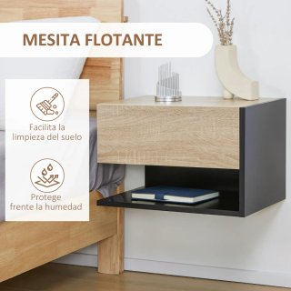 Juego 2 Mesitas Noche Flotantes Madera Negra