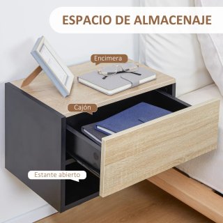 Juego 2 Mesitas Noche Flotantes Madera Negra