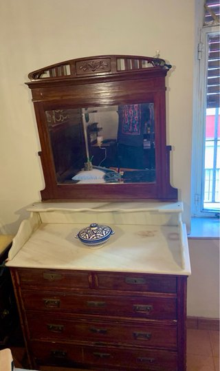Cómoda tocador antiguo caoba mármol espejo