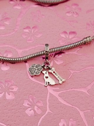 Charm triple perro y huella plata