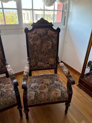 Tresillo antiguo madera y tela