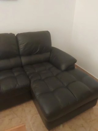 Sofá Chaiselongue Piel Negro/Marrón