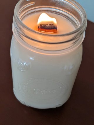 Vela,mecha de madera ,en tarro de cristal 400gr