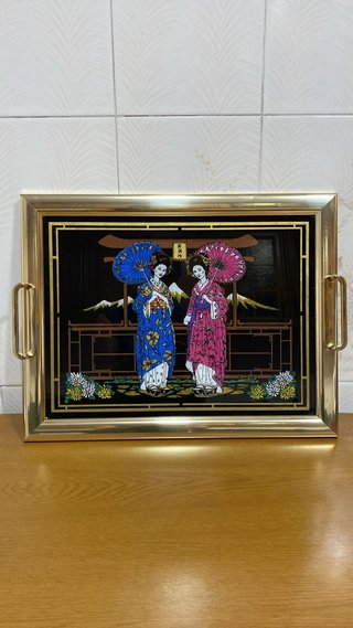 Bandeja decorativa geishas dorada