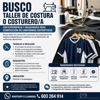 BUSCO TALLER DE COSTURA CON EXPERIENCIA Y MAQUINAS