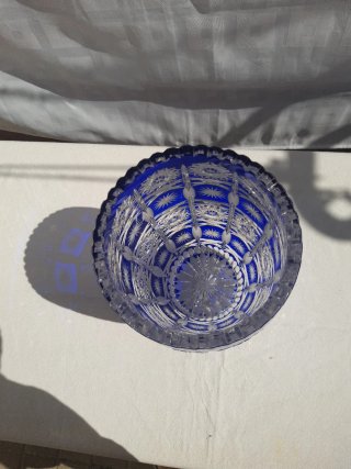 Jarrón Cristal Bohemia Tallado Azul