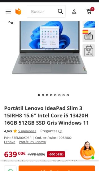 Portátil Lenovo IdeaPad Slim 3 Gen 8 Gris.