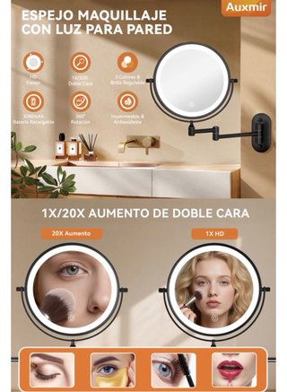 Espejo Maquillaje con Luz 20XAumento Negro